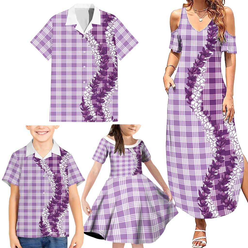 Violet Hawaii Palaka Family Matching Summer Maxi Dress and Hawaiian Shirt Hawaiian Honohono Lei
