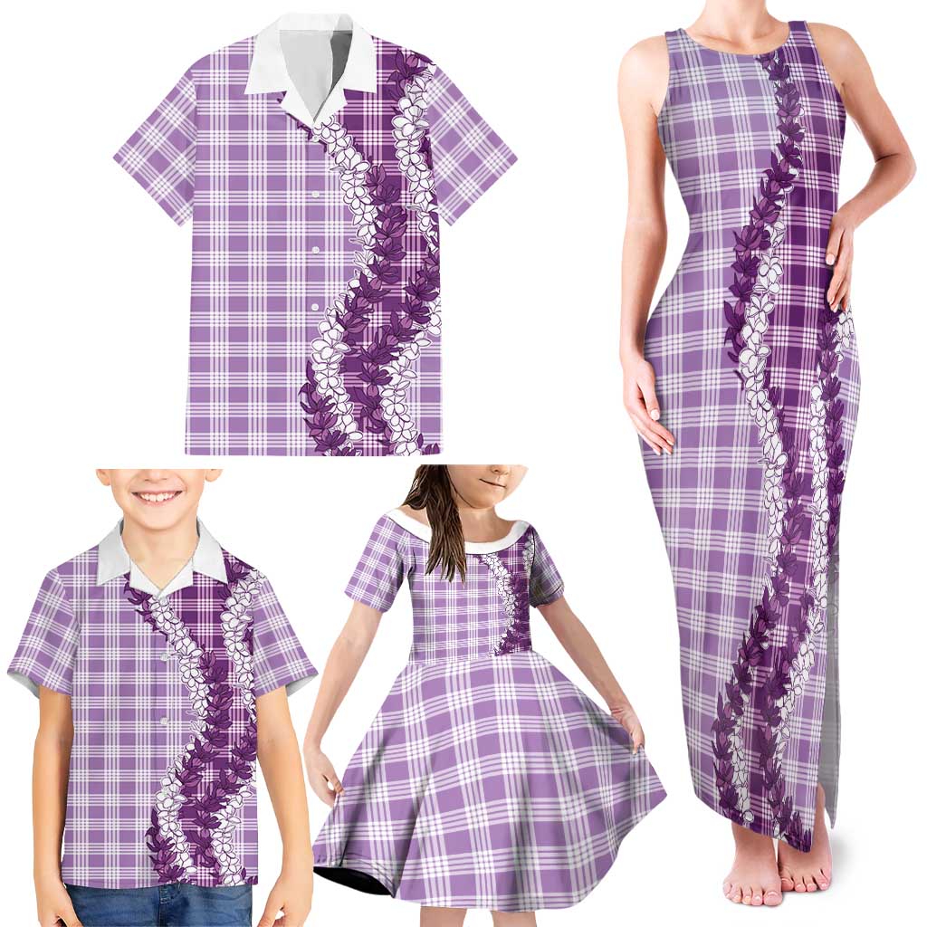 Violet Hawaii Palaka Family Matching Tank Maxi Dress and Hawaiian Shirt Hawaiian Honohono Lei