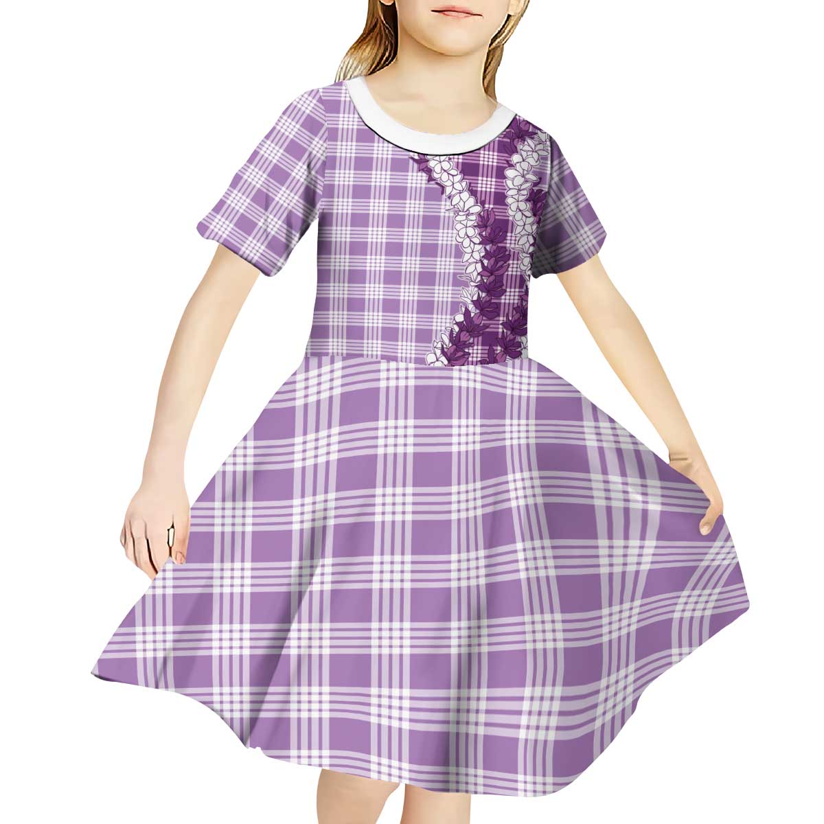 Violet Hawaii Palaka Kid Short Sleeve Dress Hawaiian Honohono Lei