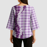 Violet Hawaii Palaka Kimono Sleeve Blouse Hawaiian Honohono Lei