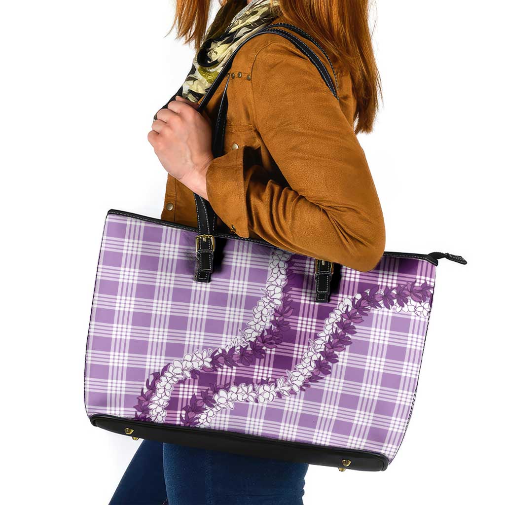 Violet Hawaii Palaka Leather Tote Bag Hawaiian Honohono Lei