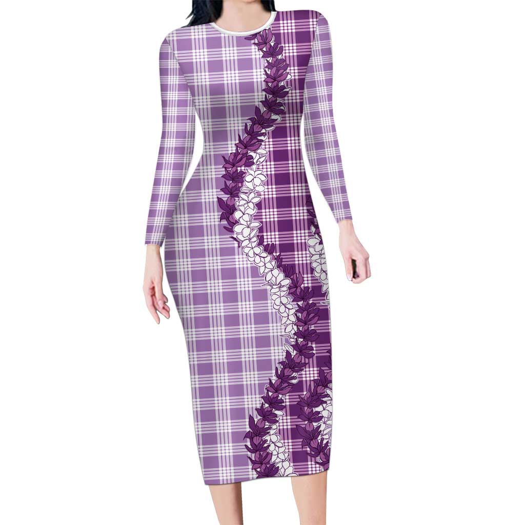 Violet Hawaii Palaka Long Sleeve Bodycon Dress Hawaiian Honohono Lei