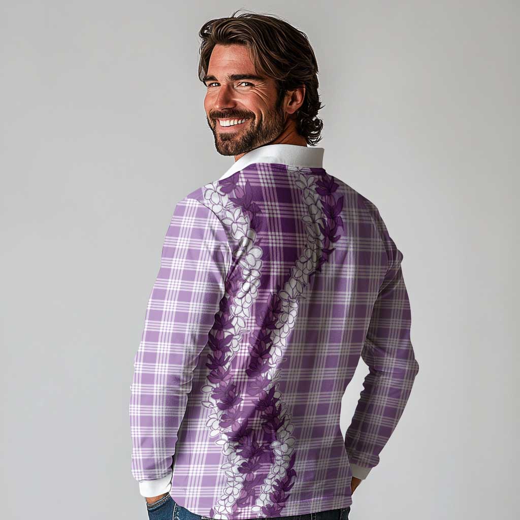 Violet Hawaii Palaka Long Sleeve Polo Shirt Hawaiian Honohono Lei