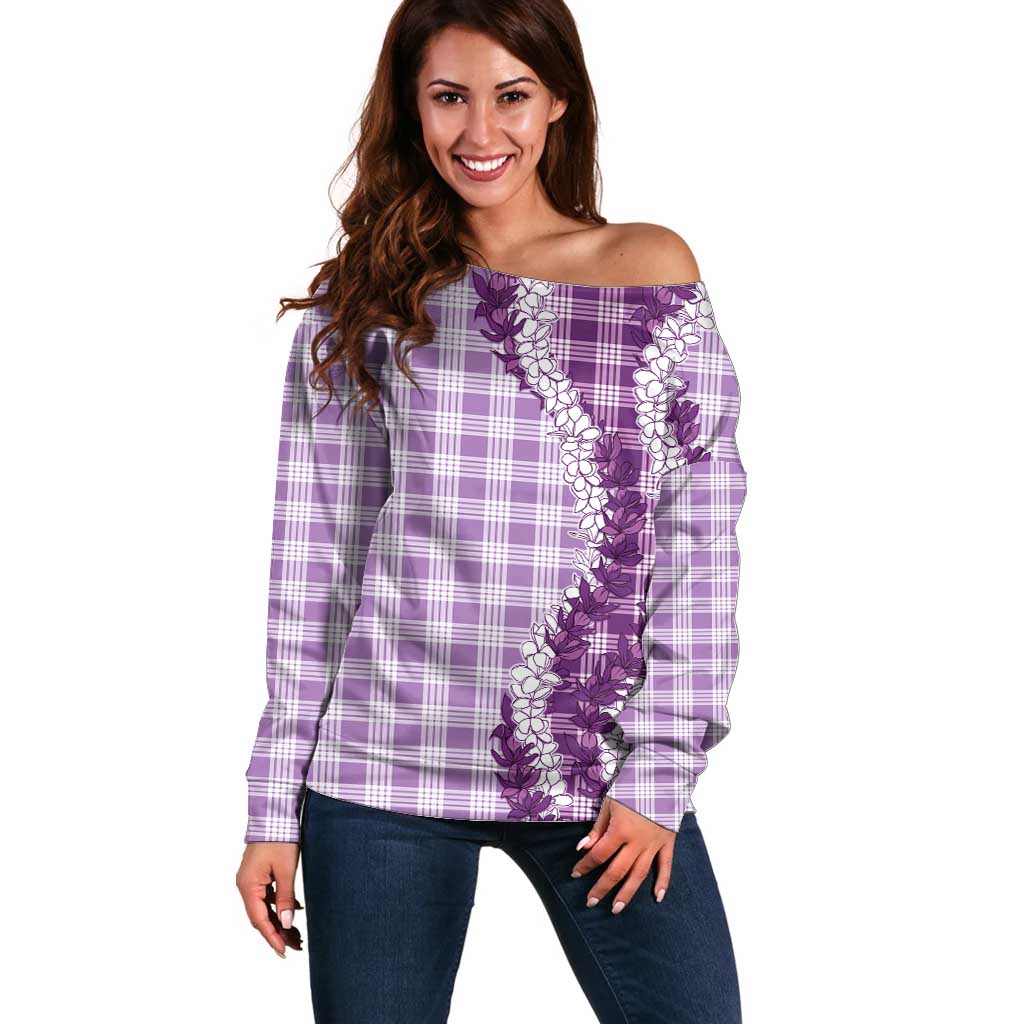 Violet Hawaii Palaka Off Shoulder Sweater Hawaiian Honohono Lei