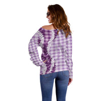 Violet Hawaii Palaka Off Shoulder Sweater Hawaiian Honohono Lei
