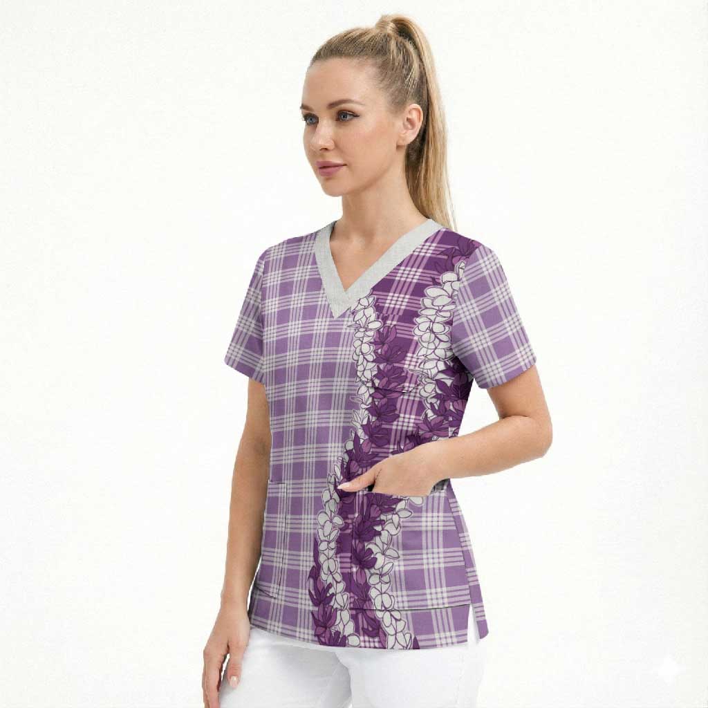 Violet Hawaii Palaka Scrub Top Hawaiian Honohono Lei