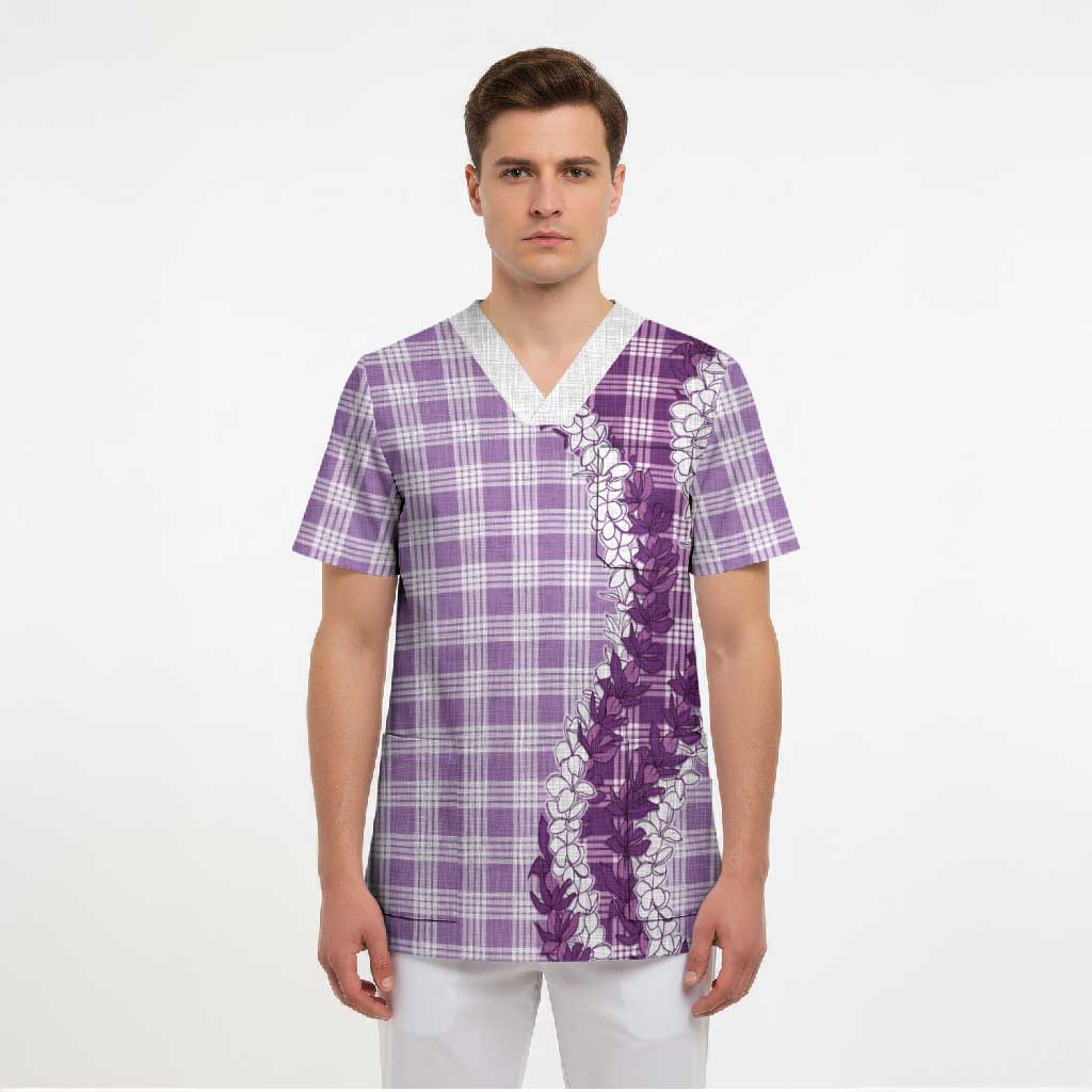Violet Hawaii Palaka Scrub Top Hawaiian Honohono Lei