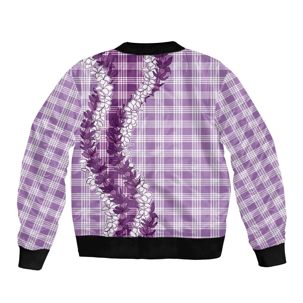 Violet Hawaii Palaka Sleeve Zip Bomber Jacket Hawaiian Honohono Lei
