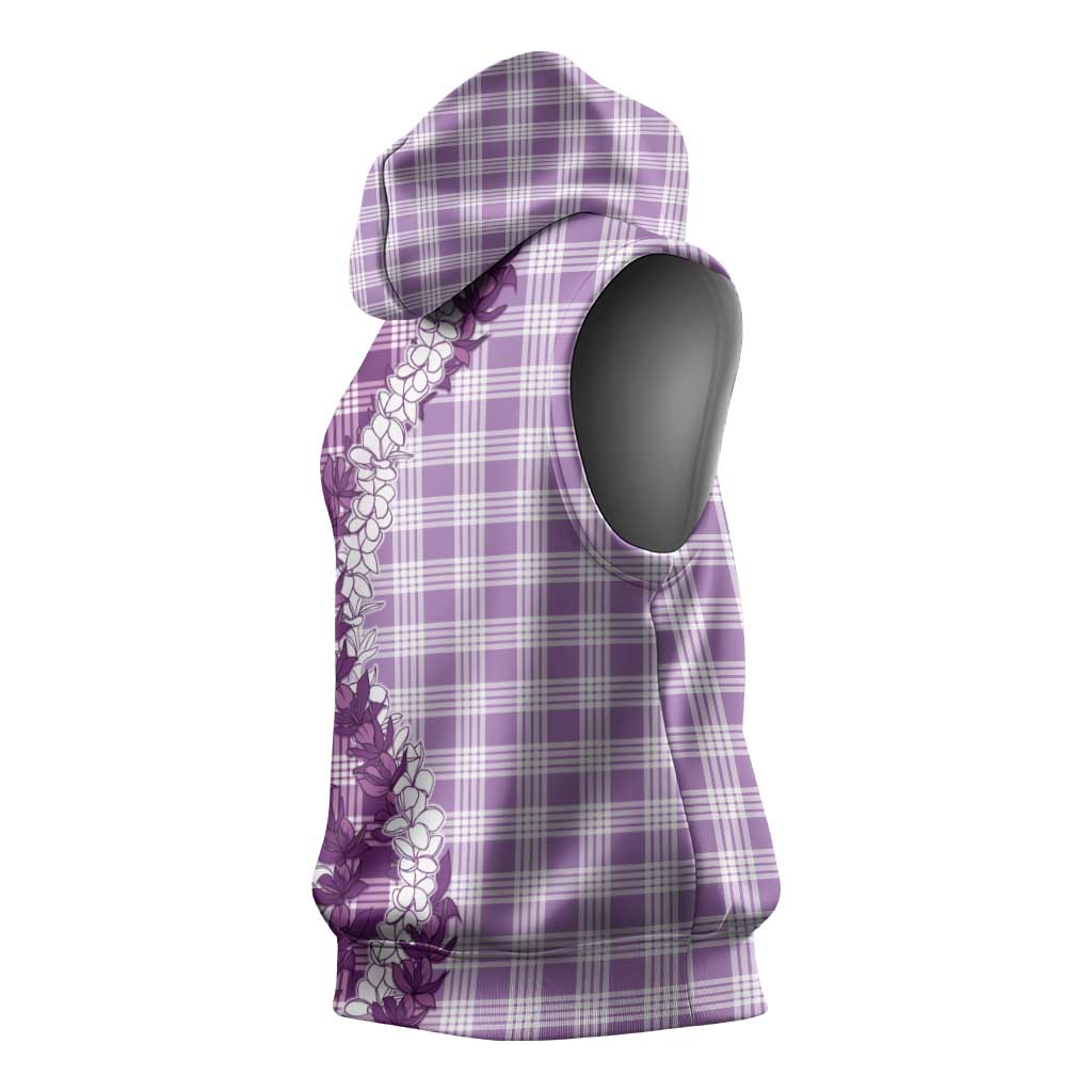 Violet Hawaii Palaka Sleeveless Hoodie Hawaiian Honohono Lei