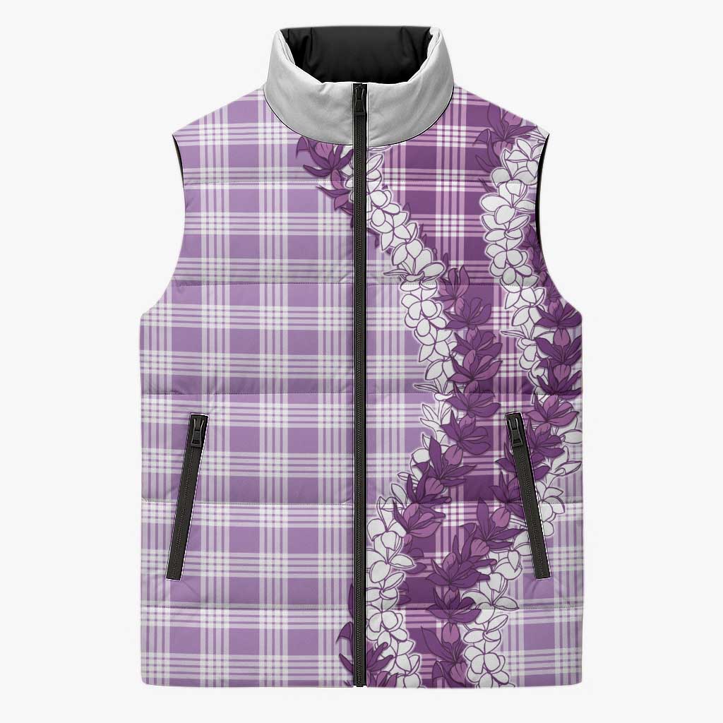 Violet Hawaii Palaka Sleeveless Puffer Jacket Hawaiian Honohono Lei