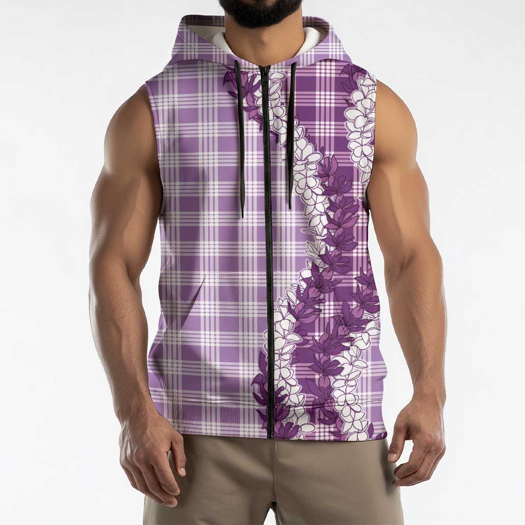 Violet Hawaii Palaka Sleeveless Zip Hoodie Hawaiian Honohono Lei