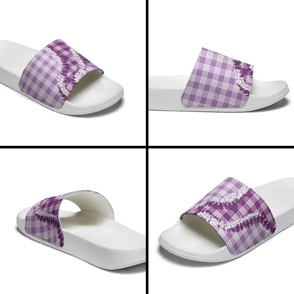 Violet Hawaii Palaka Slide Sandals Hawaiian Honohono Lei