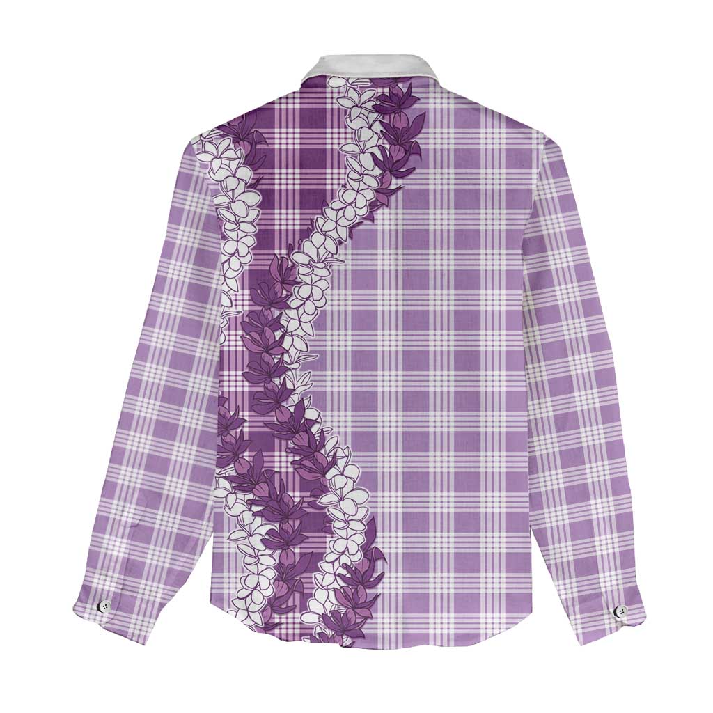 Violet Hawaii Palaka Women Casual Shirt Hawaiian Honohono Lei