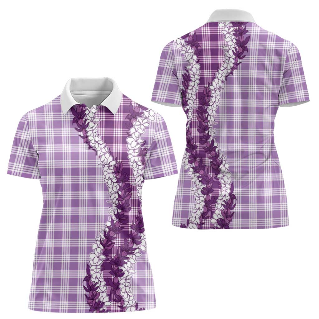 Violet Hawaii Palaka Women Polo Shirt Hawaiian Honohono Lei