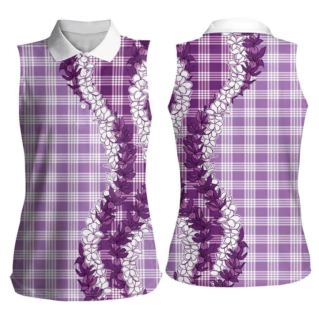Violet Hawaii Palaka Women Sleeveless Polo Shirt Hawaiian Honohono Lei