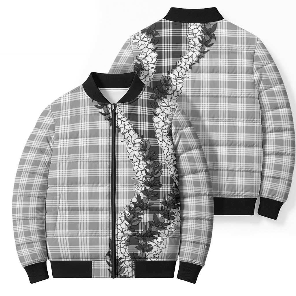 Gray Hawaii Palaka Bomber Puffer Jacket Hawaiian Honohono Lei