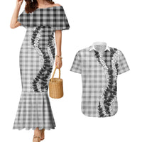 Gray Hawaii Palaka Couples Matching Mermaid Dress and Hawaiian Shirt Hawaiian Honohono Lei LT05 Gray - Polynesian Pride