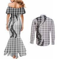 Gray Hawaii Palaka Couples Matching Mermaid Dress and Long Sleeve Button Shirt Hawaiian Honohono Lei LT05 - Polynesian Pride