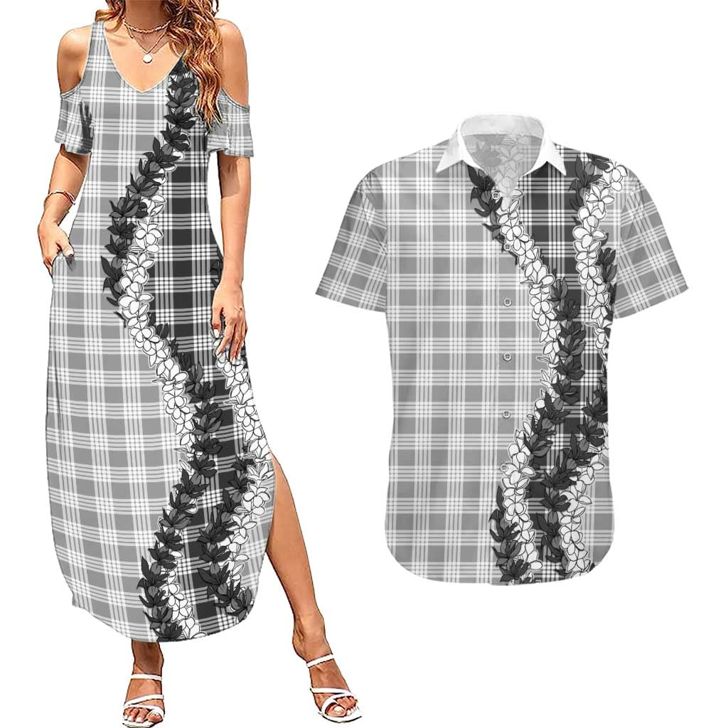 Gray Hawaii Palaka Couples Matching Summer Maxi Dress and Hawaiian Shirt Hawaiian Honohono Lei LT05 Gray - Polynesian Pride