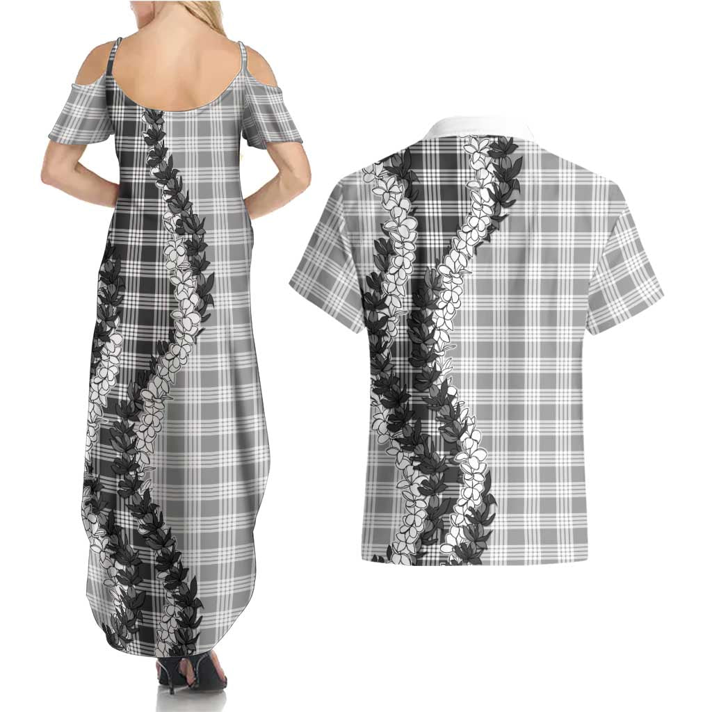 Gray Hawaii Palaka Couples Matching Summer Maxi Dress and Hawaiian Shirt Hawaiian Honohono Lei LT05 - Polynesian Pride