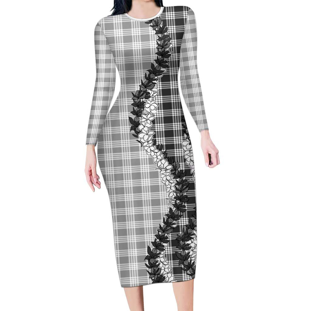 Gray Hawaii Palaka Family Matching Long Sleeve Bodycon Dress and Hawaiian Shirt Hawaiian Honohono Lei LT05 Mom's Dress Gray - Polynesian Pride