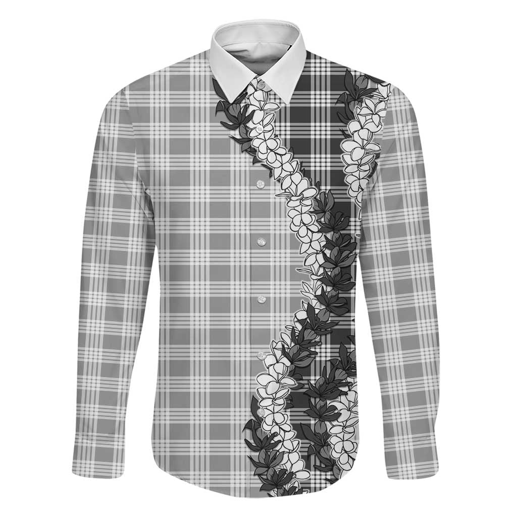 Gray Hawaii Palaka Family Matching Off The Shoulder Long Sleeve Dress and Hawaiian Shirt Hawaiian Honohono Lei LT05 Dad's Shirt - Long Sleeve Gray - Polynesian Pride