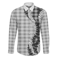 Gray Hawaii Palaka Family Matching Off Shoulder Maxi Dress and Hawaiian Shirt Hawaiian Honohono Lei LT05 Dad's Shirt - Long Sleeve Gray - Polynesian Pride