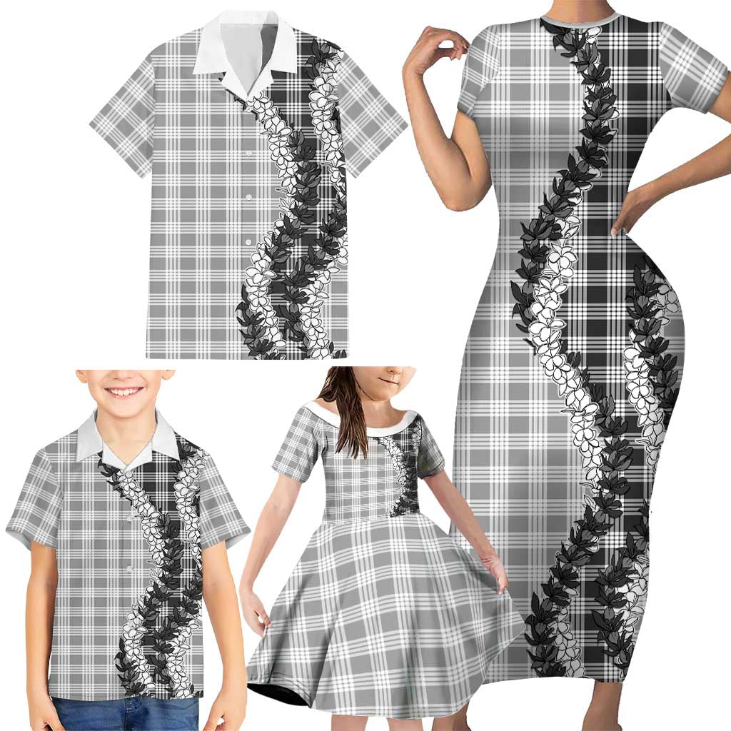 Gray Hawaii Palaka Family Matching Short Sleeve Bodycon Dress and Hawaiian Shirt Hawaiian Honohono Lei LT05 - Polynesian Pride