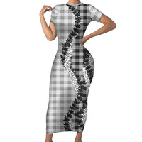 Gray Hawaii Palaka Family Matching Short Sleeve Bodycon Dress and Hawaiian Shirt Hawaiian Honohono Lei LT05 Mom's Dress Gray - Polynesian Pride