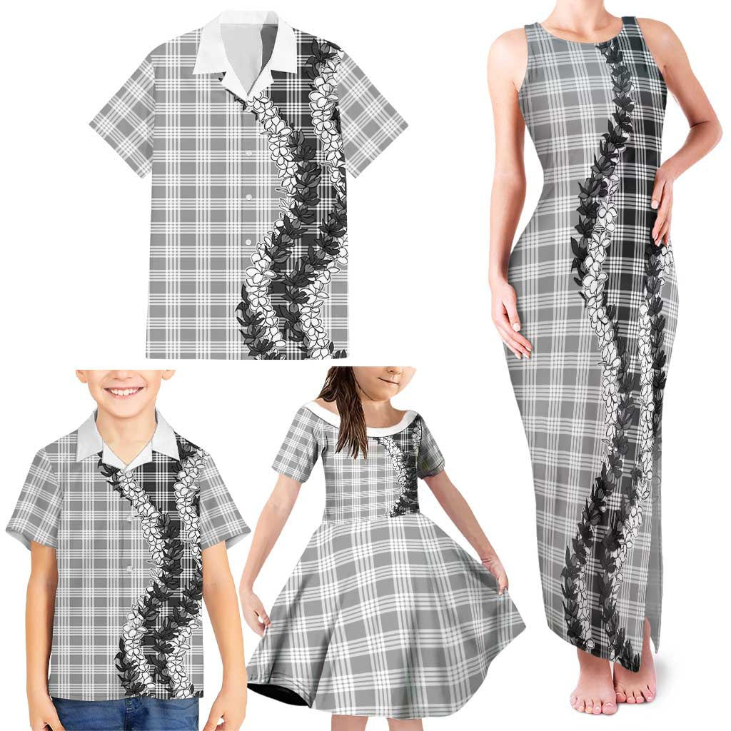 Gray Hawaii Palaka Family Matching Tank Maxi Dress and Hawaiian Shirt Hawaiian Honohono Lei LT05 - Polynesian Pride