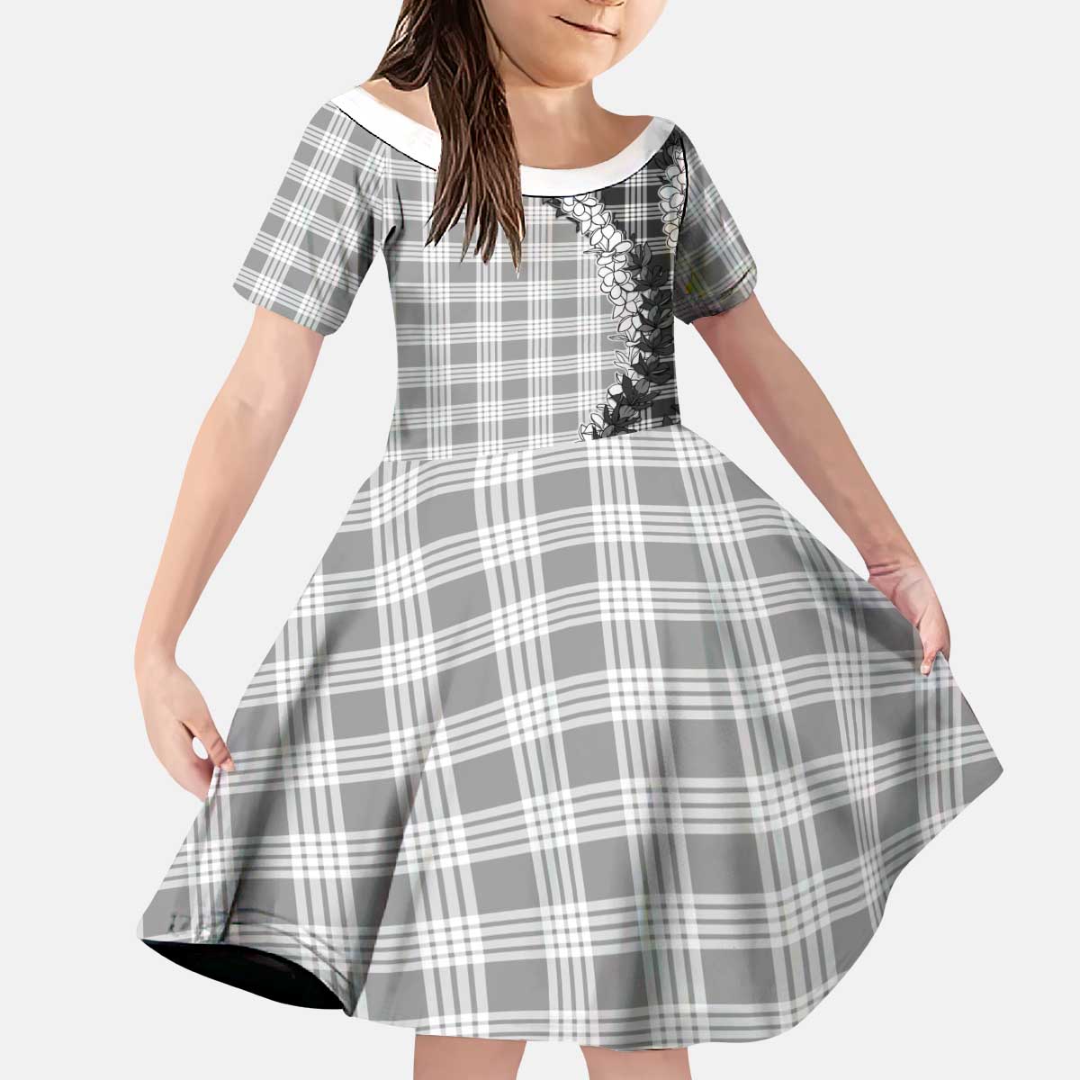 Gray Hawaii Palaka Kid Short Sleeve Dress Hawaiian Honohono Lei