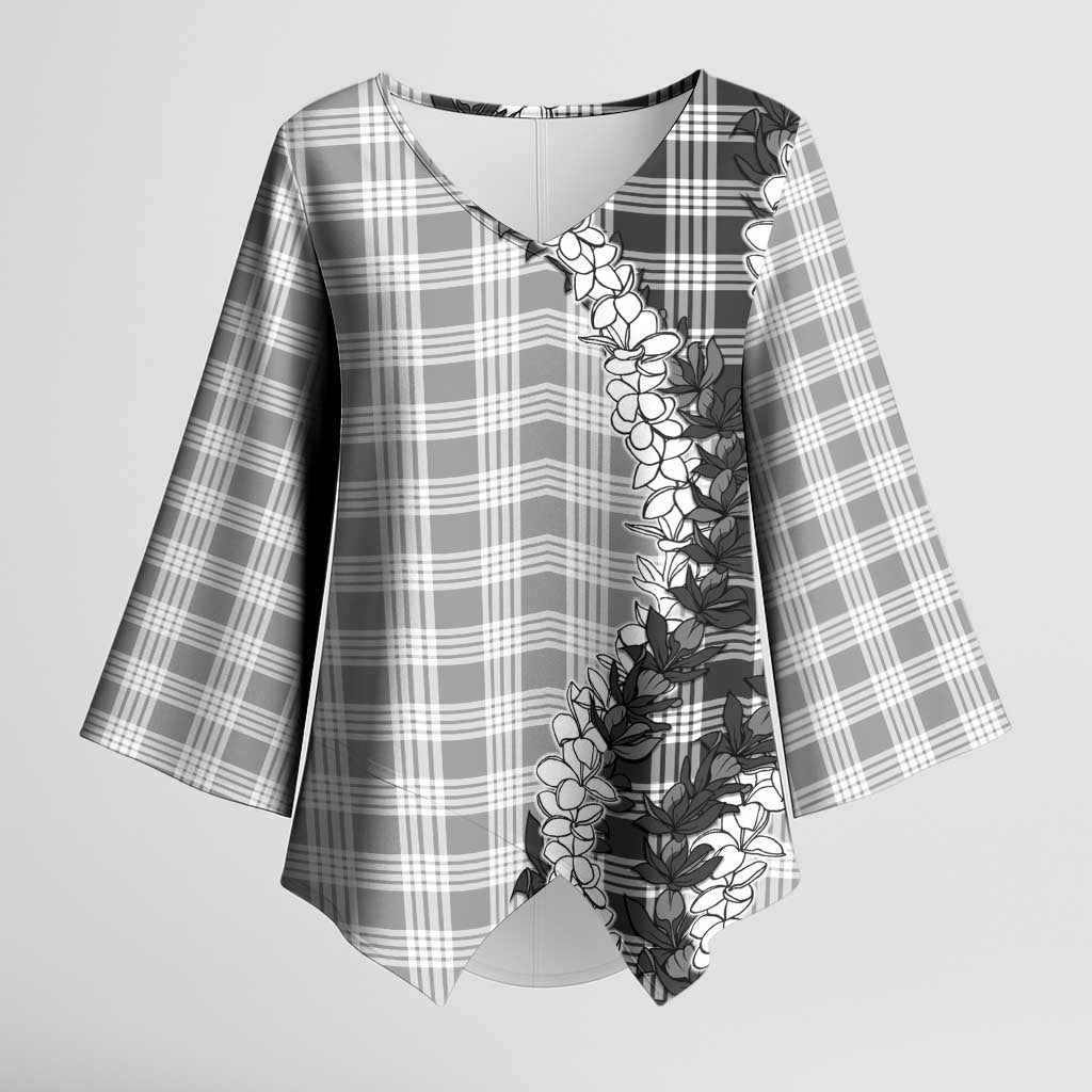 Gray Hawaii Palaka Kimono Sleeve Blouse Hawaiian Honohono Lei