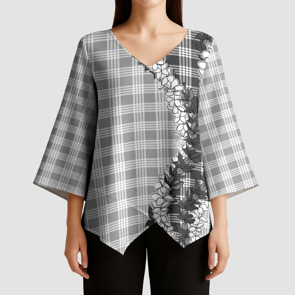 Gray Hawaii Palaka Kimono Sleeve Blouse Hawaiian Honohono Lei