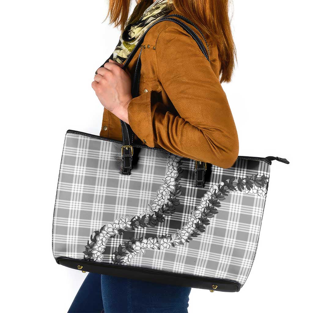 Gray Hawaii Palaka Leather Tote Bag Hawaiian Honohono Lei