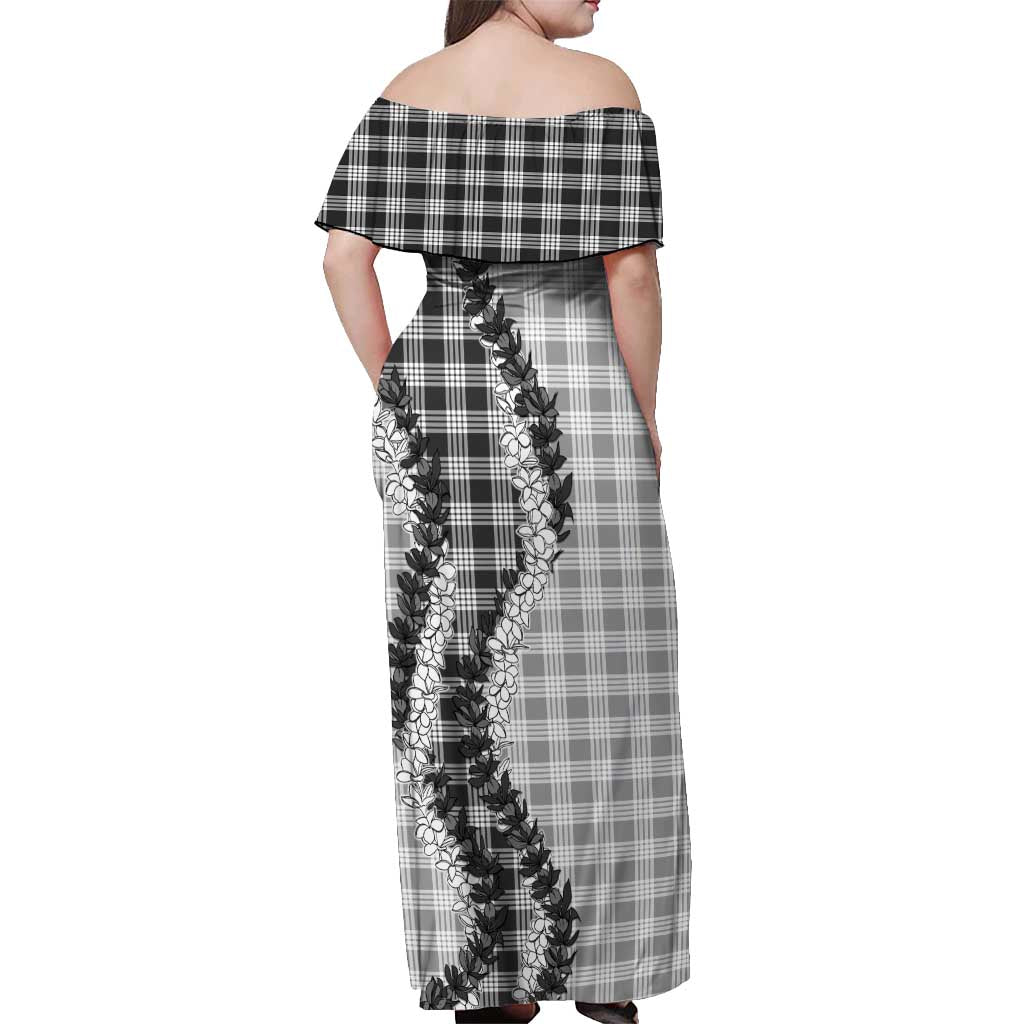 Gray Hawaii Palaka Off Shoulder Maxi Dress Hawaiian Honohono Lei