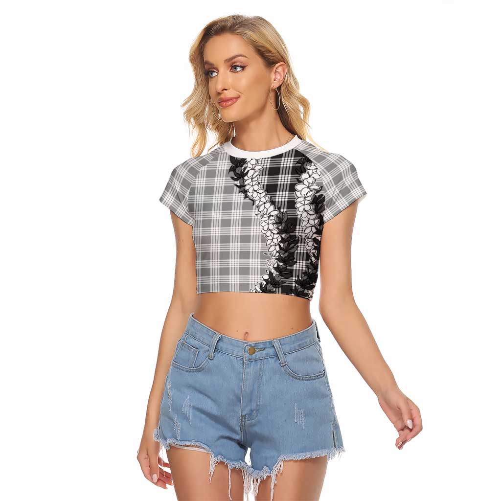 Gray Hawaii Palaka Raglan Cropped T Shirt Hawaiian Honohono Lei