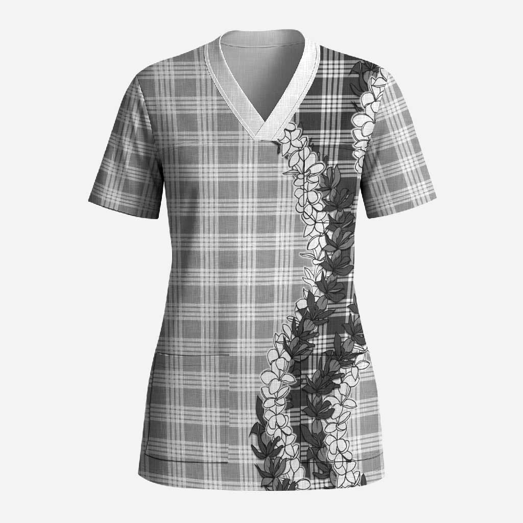 Gray Hawaii Palaka Scrub Top Hawaiian Honohono Lei