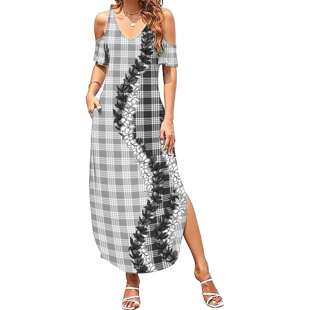 Gray Hawaii Palaka Summer Maxi Dress Hawaiian Honohono Lei