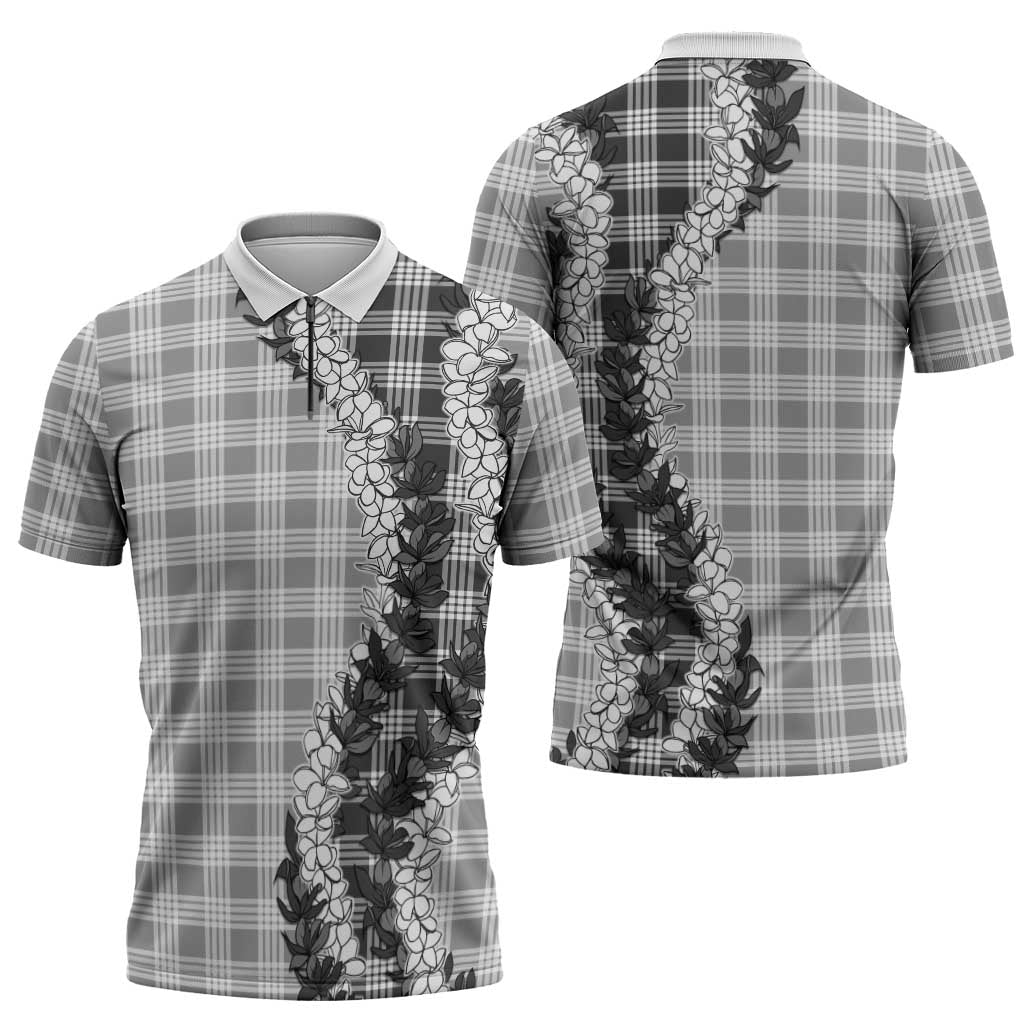 Gray Hawaii Palaka Zipper Polo Shirt Hawaiian Honohono Lei