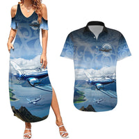 New Zealand Wanaka Air Show Couples Matching Summer Maxi Dress and Hawaiian Shirt With Maori Pattern