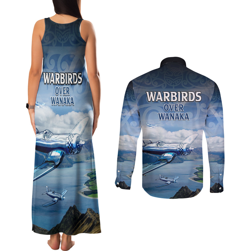 New Zealand Wanaka Air Show Couples Matching Tank Maxi Dress and Long Sleeve Button Shirt With Maori Pattern