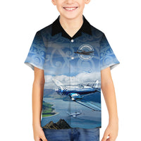 New Zealand Wanaka Air Show Family Matching Long Sleeve Bodycon Dress and Hawaiian Shirt With Maori Pattern LT05 Son's Shirt Blue - Polynesian Pride