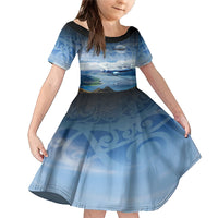 New Zealand Wanaka Air Show Family Matching Mermaid Dress and Hawaiian Shirt With Maori Pattern LT05 Daughter's Dress Blue - Polynesian Pride
