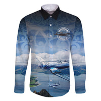 New Zealand Wanaka Air Show Family Matching Puletasi and Hawaiian Shirt With Maori Pattern LT05 Dad's Shirt - Long Sleeve Blue - Polynesian Pride