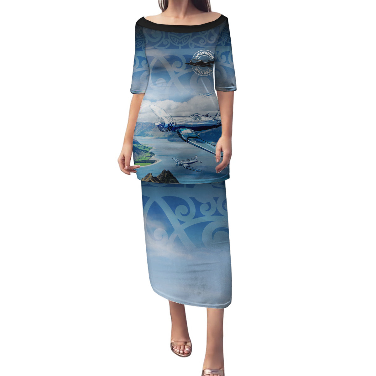New Zealand Wanaka Air Show Family Matching Puletasi and Hawaiian Shirt With Maori Pattern LT05 Mom's Dress Blue - Polynesian Pride