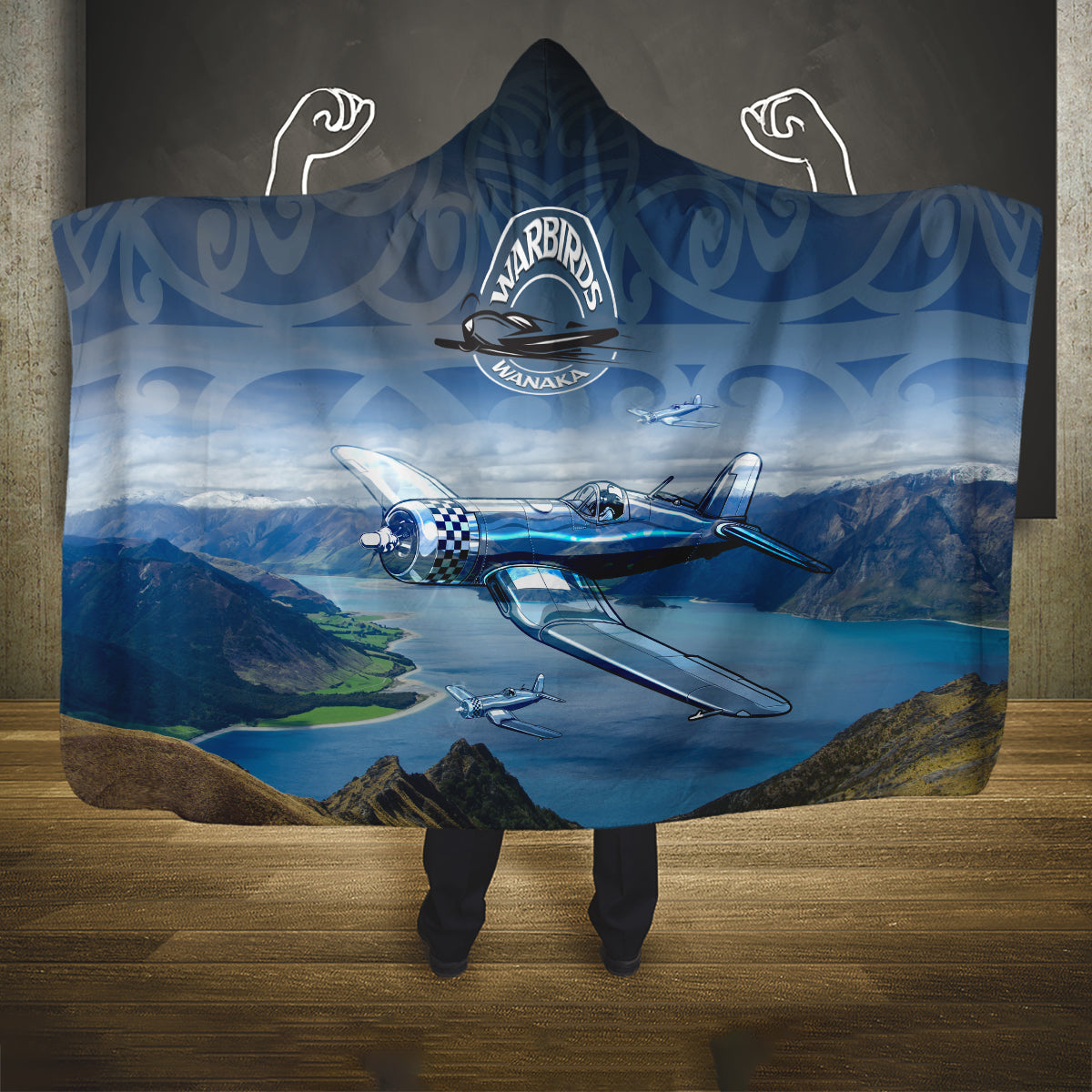 New Zealand Wanaka Air Show Hooded Blanket With Maori Pattern