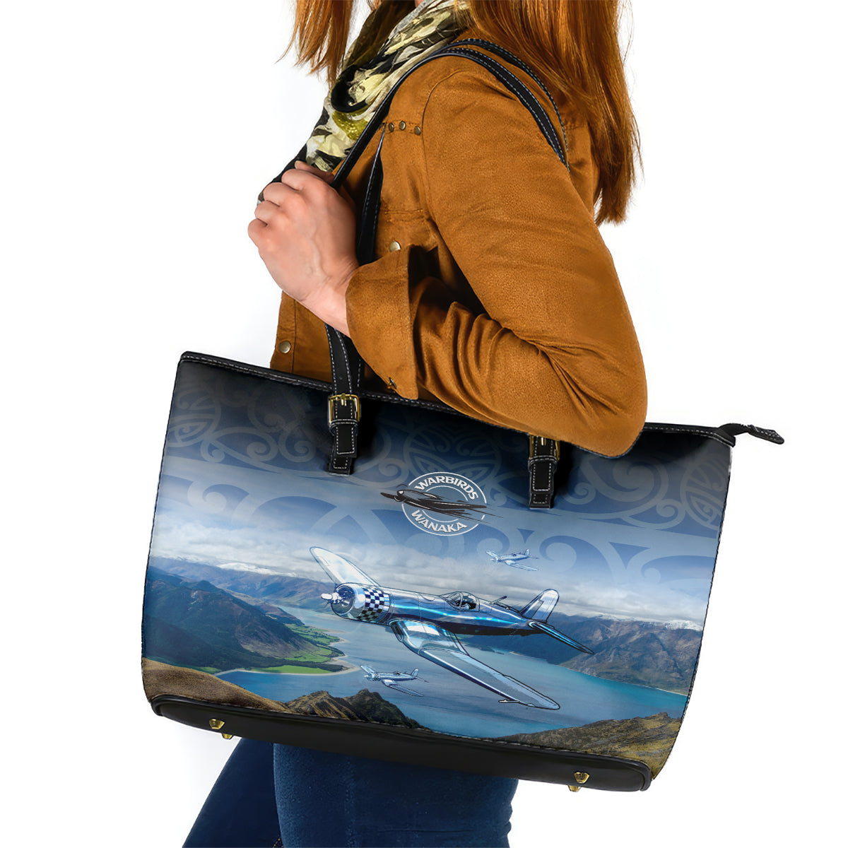 New Zealand Wanaka Air Show Leather Tote Bag With Maori Pattern