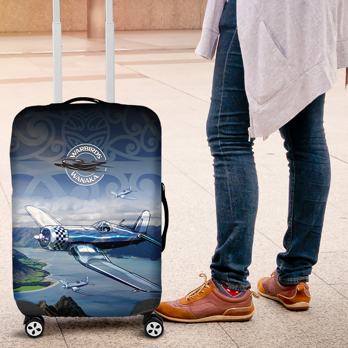 New Zealand Wanaka Air Show Luggage Cover With Maori Pattern