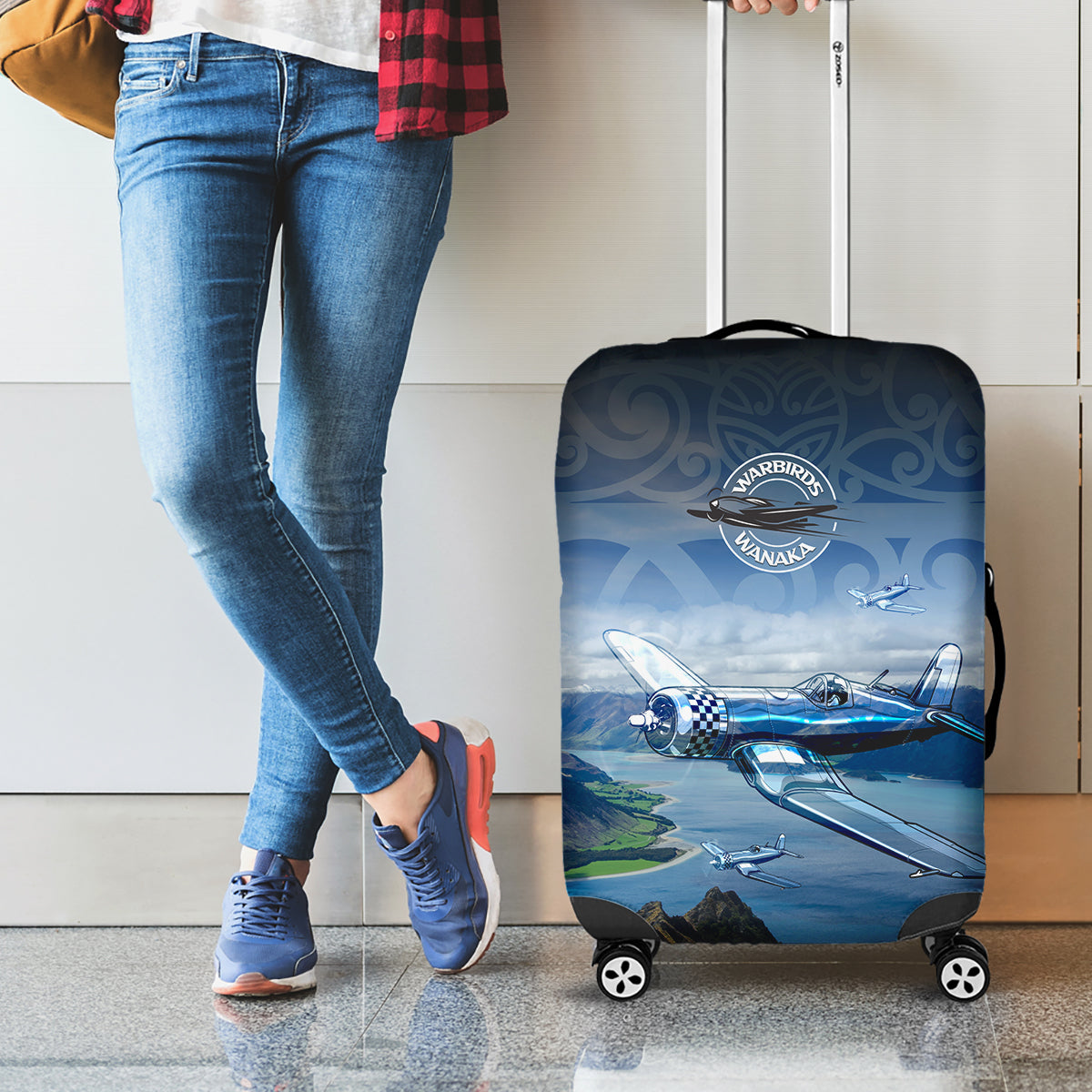 New Zealand Wanaka Air Show Luggage Cover With Maori Pattern