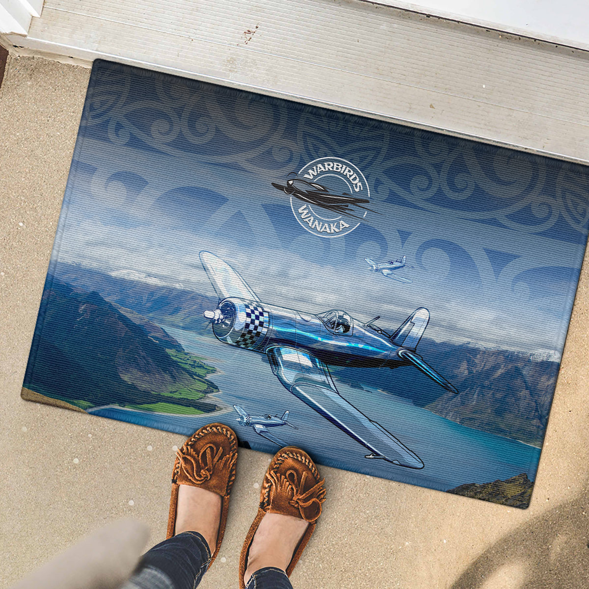 New Zealand Wanaka Air Show Rubber Doormat With Maori Pattern